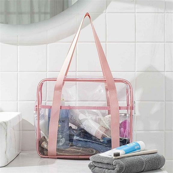 TUOBARR Zippered Tote Bag, Portable Bathroom Travel Bag In Clear PVC Cosmetic Bag