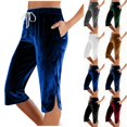 thumbnail image 1 of Pincandy Women's Solid Color Sports Casual Drawstring Elastic Waist Pants with Pockets, Split Hem, 7-Point Length, Casual & Daily Wear, 1 of 7