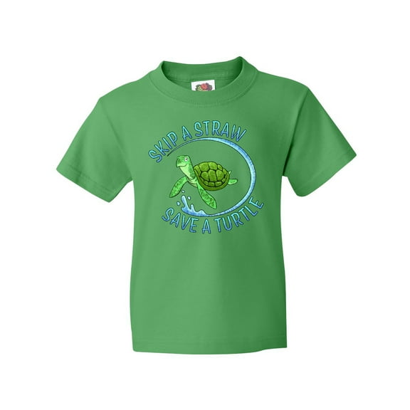 Inktastic Skip a Straw Save a Turtle with Cute Green Sea Turtle Youth T-Shirt