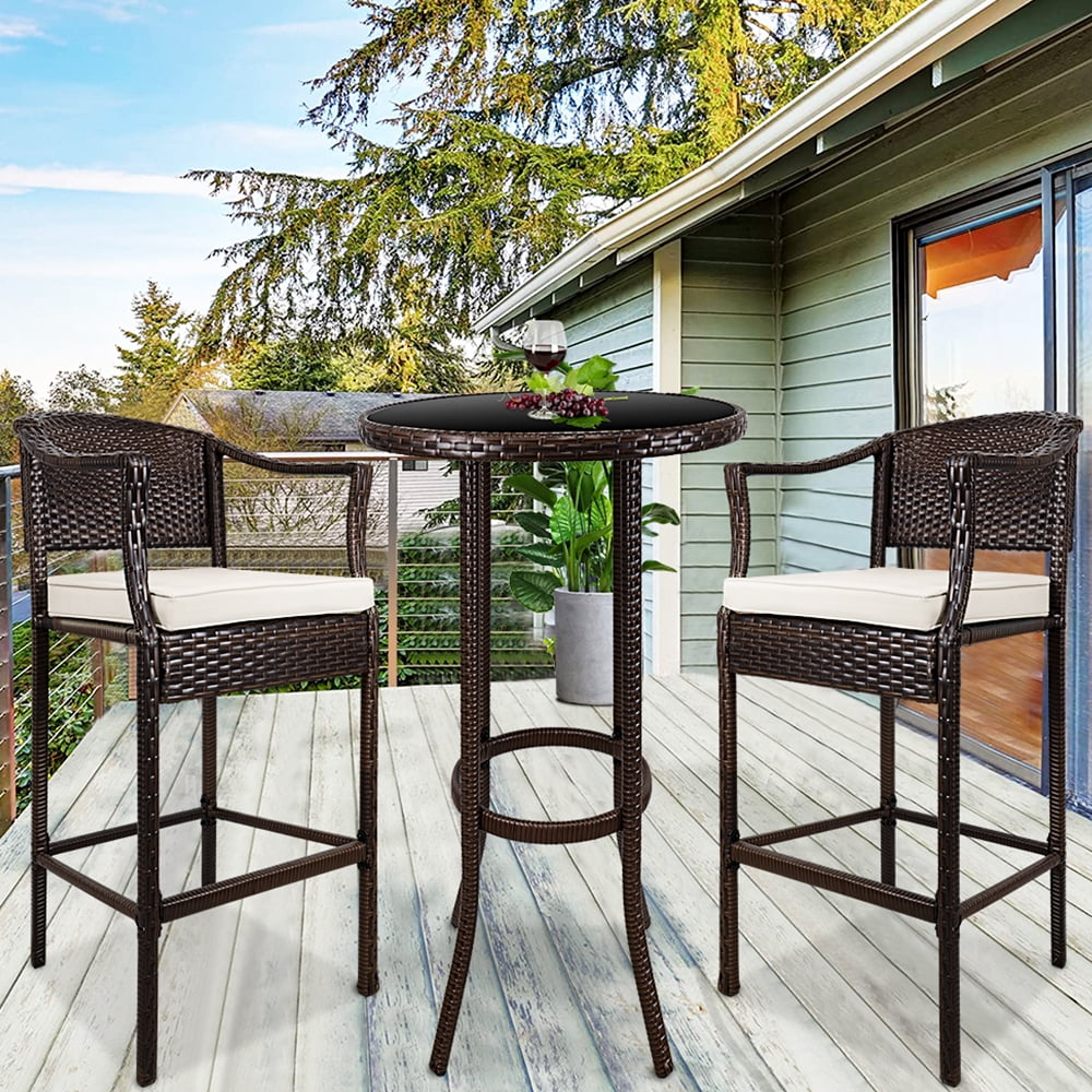 High Top Outdoor Table and Stools, Patio Furniture High Top Table Set, Wicker Patio High Back 
