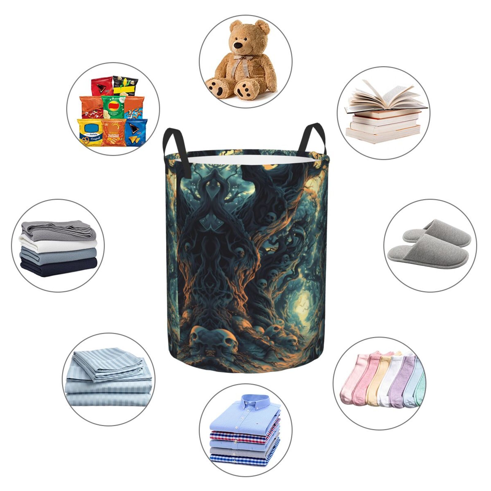 Large Laundry Basket with Handles - Enchanted Forest Skull Path Kids Baby Dirty Clothes Laundry Hamper for Bedroom Aesthetic