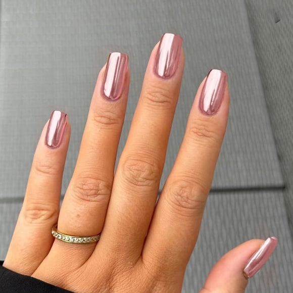 Coolnail-uñas postizas acrílicas francesas, espejo reflectante, color rosa suave, chapado en Metal, uñas postizas cuadradas metálicas