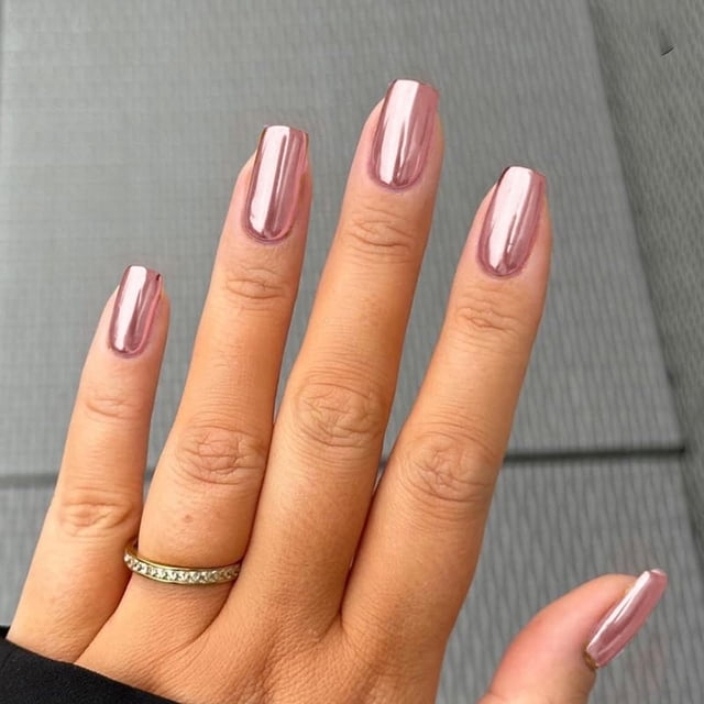 Coolnail-uñas postizas acrílicas francesas, espejo reflectante, color rosa suave, chapado en Metal, uñas postizas cuadradas metálicas