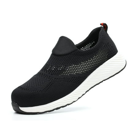

Men’s Women’s Slip On Work Shoes Steel Toe Safety Shoes Hollow-out Breathable Work Sneakers Summer Construction Shoes