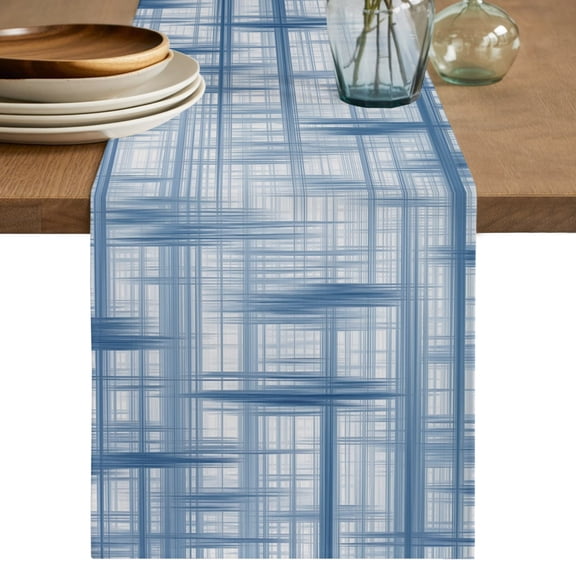 Table Runners 120 Inches Long Dress Scarves, Blue Grid Farmhouse Coffee/Dining/Kitchen Table Decor Table Runner for Living Room, Geometric Modern Blue 13x120 Inch