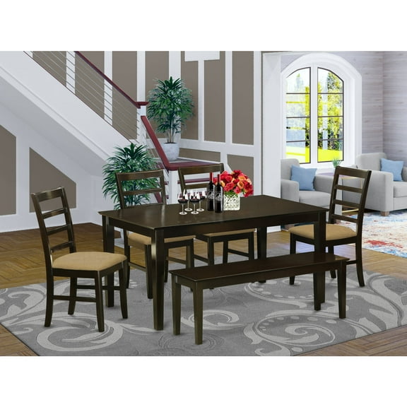 East West Furniture CAPF6-CAP-C 6 Piece Kitchen Table With Bench Set-Dinette Table and 4 Kitchen Chairs and Bench