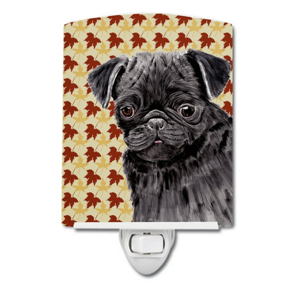 Pug Black Fall Leaves Portrait Ceramic Night Light