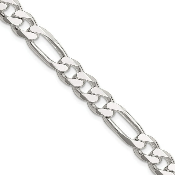 Sterling Silver Rhodium-Plated 7.75mm Figaro Chain (26 X 7.75) Made In Italy qfg220r-26