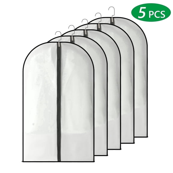 Tripumer 5 Pcs Hanging Garment Bags Lightweight Suit Bags 24 x 40 inch PEVA Garment Covers Clear Garment Bags Full Zipper Breathable Clothes Protectors for Closet Storage Black Side