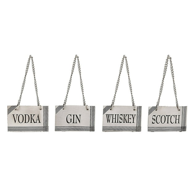 Set of 4 vintage Silverplate Decanter Labels Liquor Bottle Label Tag Set  Whiskey, Scotch, Gin, Vodka - Adjustable Chain for the Perfect Fit