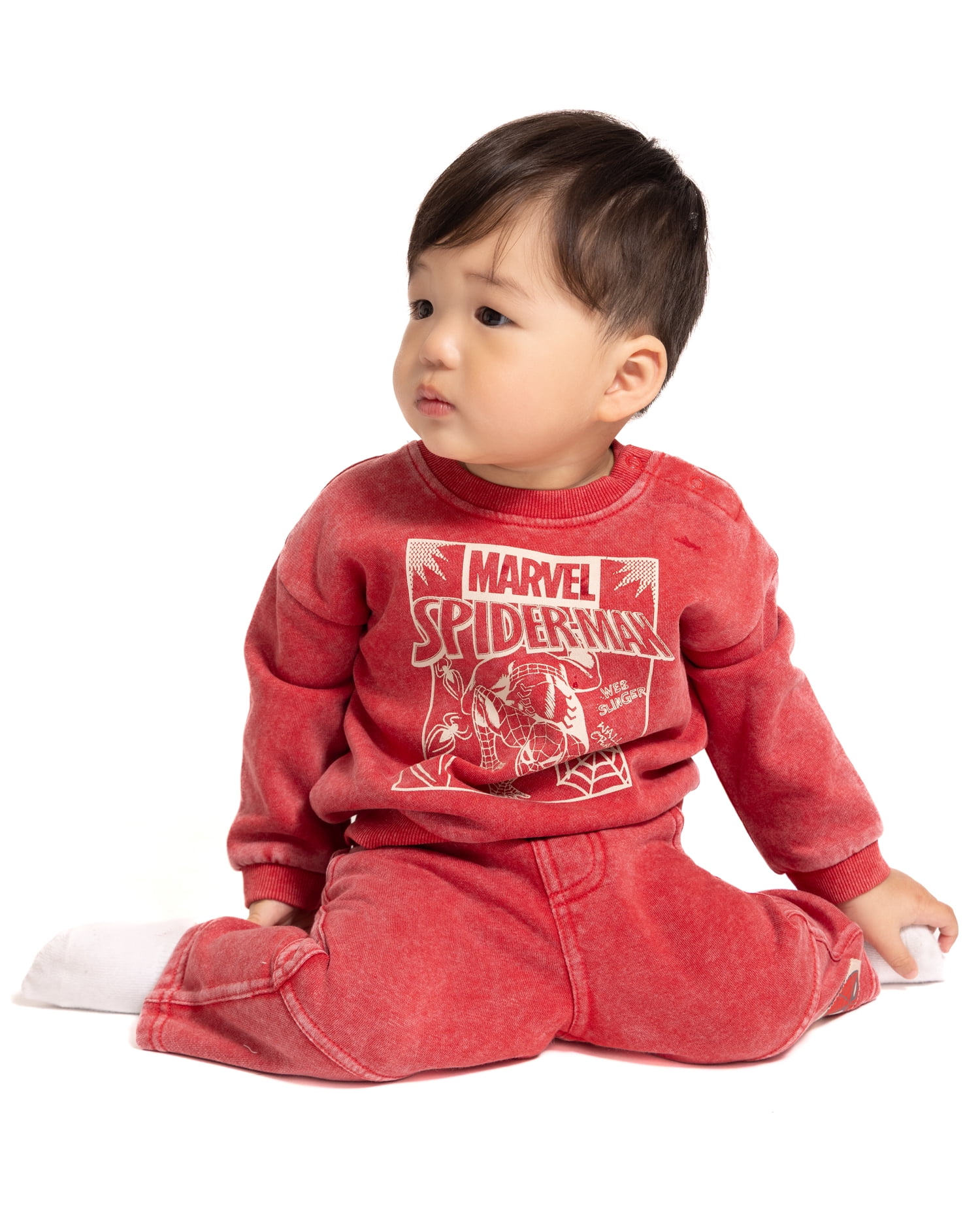 Spider-Man Baby Boy Washed Fleece Crewneck Sweatshirt and Sweatpants Set, Sizes 0/3M-24M