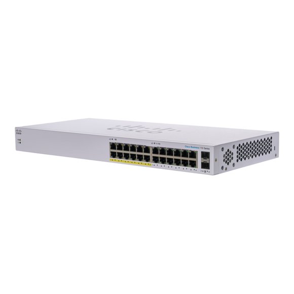 Cisco Business 110 Series 110-24PP - Switch - unmanaged - 12 x 10/100/1000 (PoE) + 12 x 10/100/1000 + 2 x combo Gigabit SFP - desktop, rack-mountable, wall-mountable - PoE (100 W)