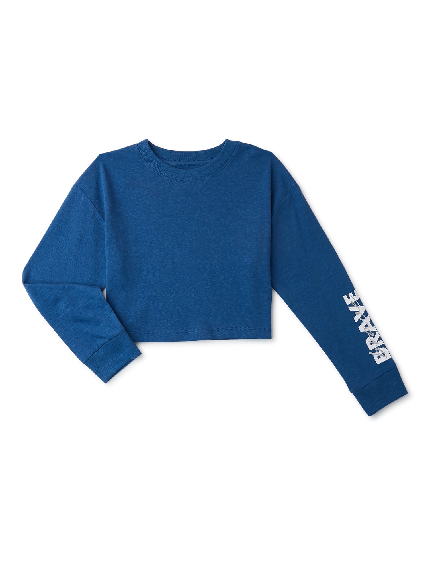 Athletic Works Girls Cropped Graphic T-Shirt with Long Sleeves, Sizes 4-18 & Plus