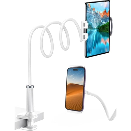 Gooseneck Tablet Holder - Flexible Stand, Tablet Holder,Cell Phone Holder,Cell Stand, Flexible Adjustable Arm in Bed for/Mobile Phone/Switch/etc, 98 cm Total Length (White)