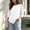thumbnail image 5 of Lmueinov 3/4 Length Sleeve Womens Tops Crew Neck Lace Scalloped Hem Casual Shirts Solid Loose Fit Blouses Summer Fall Vacation Outfits, 5 of 7