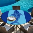 thumbnail image 6 of Shark Mandalas Round Tablecloth, Fitted Table Cover with Elastic for 45"-54" Round Tables, Boho Modern Orange Blue Stripe Tropical Table Cloth Outdoor Indoor Dinning Party Waterproof Tablecloths, 6 of 7