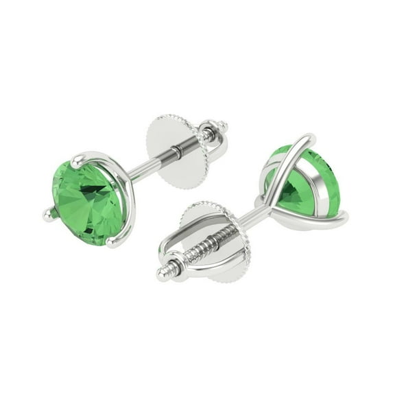 2 Ct Round Cut Studs Green Crystal 14K White Solid Gold Everyday Dainty Earrings Screw Back