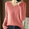thumbnail image 2 of Womens Long Sleeve Tops Casual V Neck Loose Pullover Knitted Shirt Solid Color Warm Cozy Lightweight Wool Sweater (Red S), 2 of 3