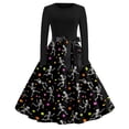 thumbnail image 2 of Women's Halloween Dress Witch Hat Bat Crew Neck Hepburn 1950s Funny Dresses Long Sleeve Cocktail Casual Fall Tea Length Dress with Belt L, 2 of 6