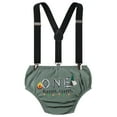 thumbnail image 5 of FYMNSI Baby Boy First Birthday Cake Smash Outfit Camping Theme Short Sleeve Romper+Diaper Cover Shorts+Y-Back Suspenders+Headband 4PCS Photo Shooting Clothes Army Green, 5 of 7