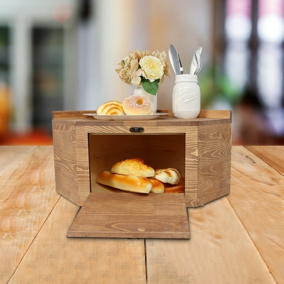 Farmhouse Corner Bread Box,Bread Storage Keeper Includes 2x16oz Mason Jars with Flowers, Nut Brown