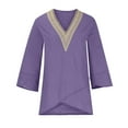 thumbnail image 4 of IROINNID Deals Women's Long Sleeve V-Neck Shirts Cotton Shirts for Women Comfy Length Sleeve V-Neck Solid Color Irregular Blouse Tops T-Shirt,Purple, 4 of 5