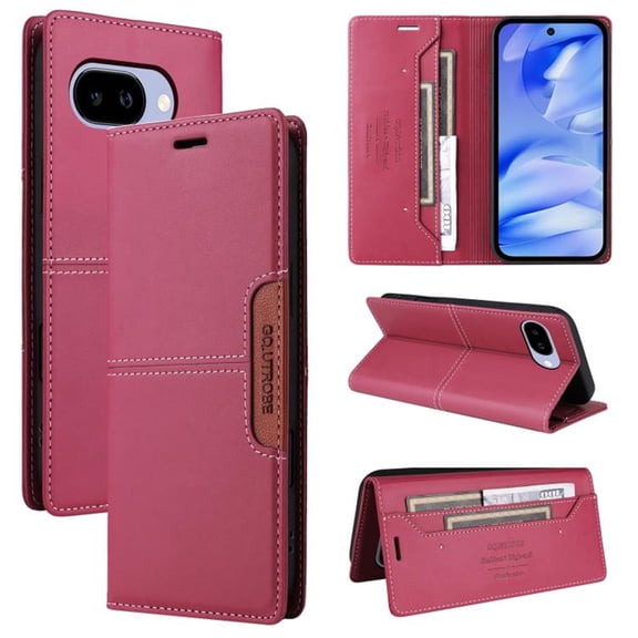 Leather For Google Pixel 10a 6.3-inch Case , RFID Blocking,Flip Color blocking Wallet Leather Case With Cash Holder Magnetic Closure Shockproof Kickstand Protective Phone Cases Cover,Red