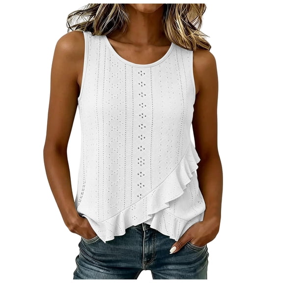 idosla Womens Tank Tops Sleeveless Eyelet Embroidery Scoop Neck Loose Fit Casual Summer Flowy (White, 3XL)