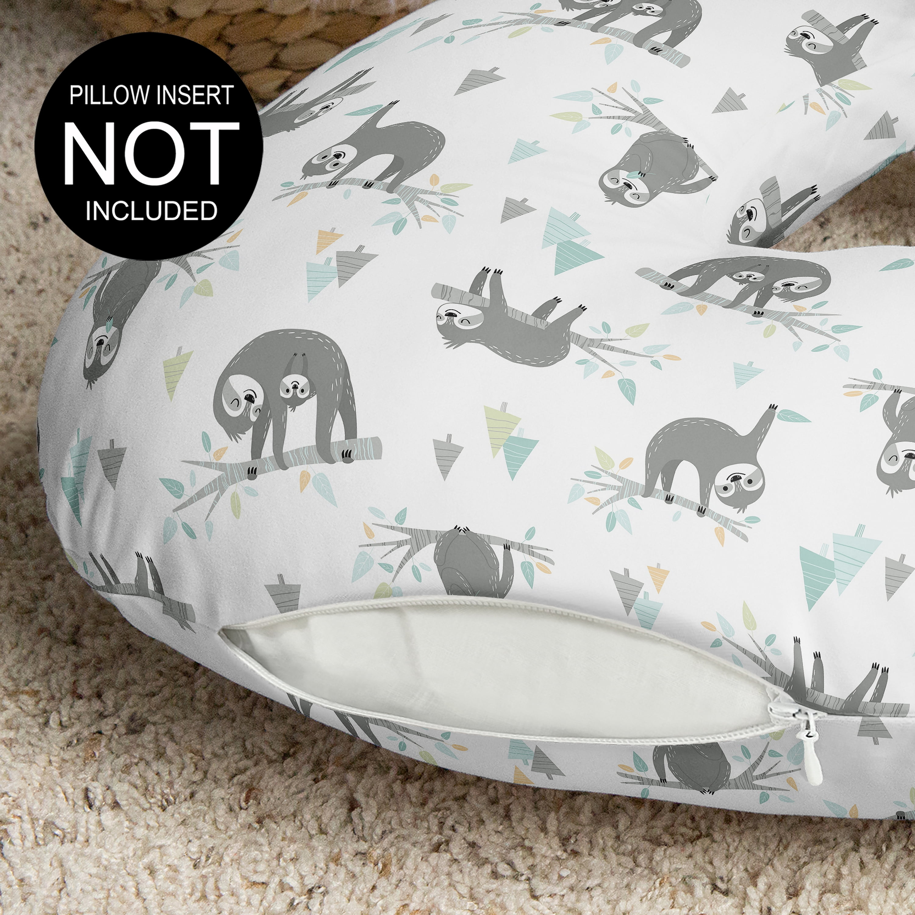 Sweet Jojo Designs Sloth Blue Grey and White Nursing Pillow Cover Case (Pillow Not Included) (Pillow NOT Included)