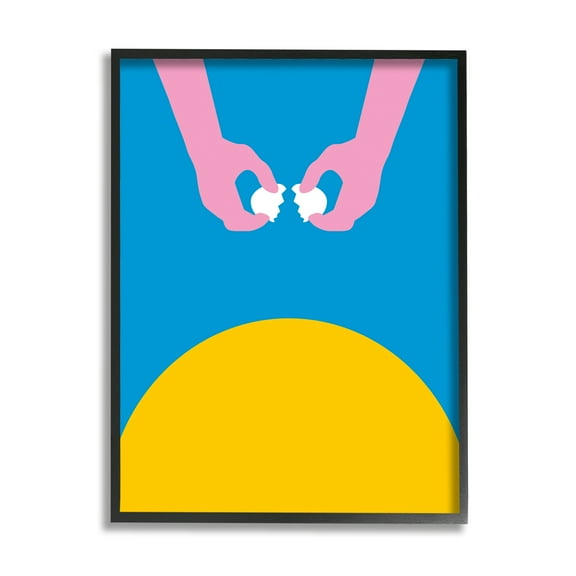 Stupell Industries Sun Rise Breakfast Pink Hands Cracking Eggs Abstract Painting Black Framed Art Print Wall Art, 11 x 14