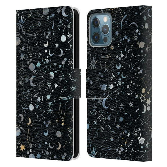 Head Case Designs Officially Licensed Ninola Patterns 4 Astrology Space Black Leather Book Wallet Case Cover Compatible with Apple iPhone 12 / iPhone 12 Pro