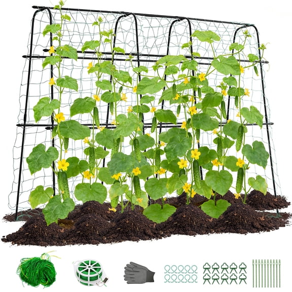 ROMUCHE Thickened Tube Garden Arch Trellis, 5.9ft Tall Metal Cucumber Trellis Large Arbor Trellis for Climbing Plant Support Vines Vegetable Flower Raise Bed