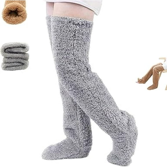 Goose Down Knee Socks for Christmas, Fuzzy Leg Warmers,Soft Cozy over the Knee Long Tube Sock