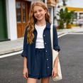 thumbnail image 4 of Iyufng Girls' Outfit Sets 2 Pieces, Solid Color Long Sleeve Button-Down Shirt and Shorts Set, Summer Casual Clothing Sets, 4 of 9