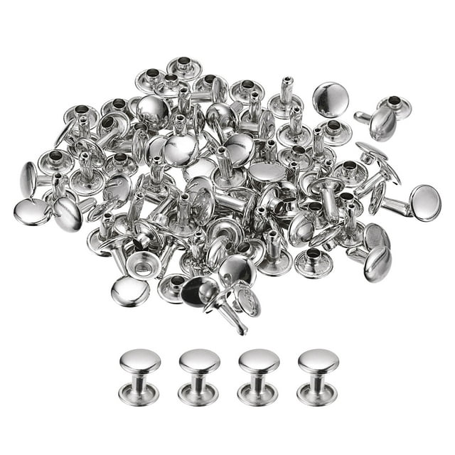 Unique Bargains 50 Sets Leather Rivets 9mm Double Cap Rivets 10mm Height Studs Silver Tone