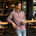 thumbnail image 4 of FGVCTG Mens Plaid Shirts Casual Classic Long Sleeve Collar Button Down Shirts Daily Outdoor Casual Shirt Deep Red 3XL, 4 of 7