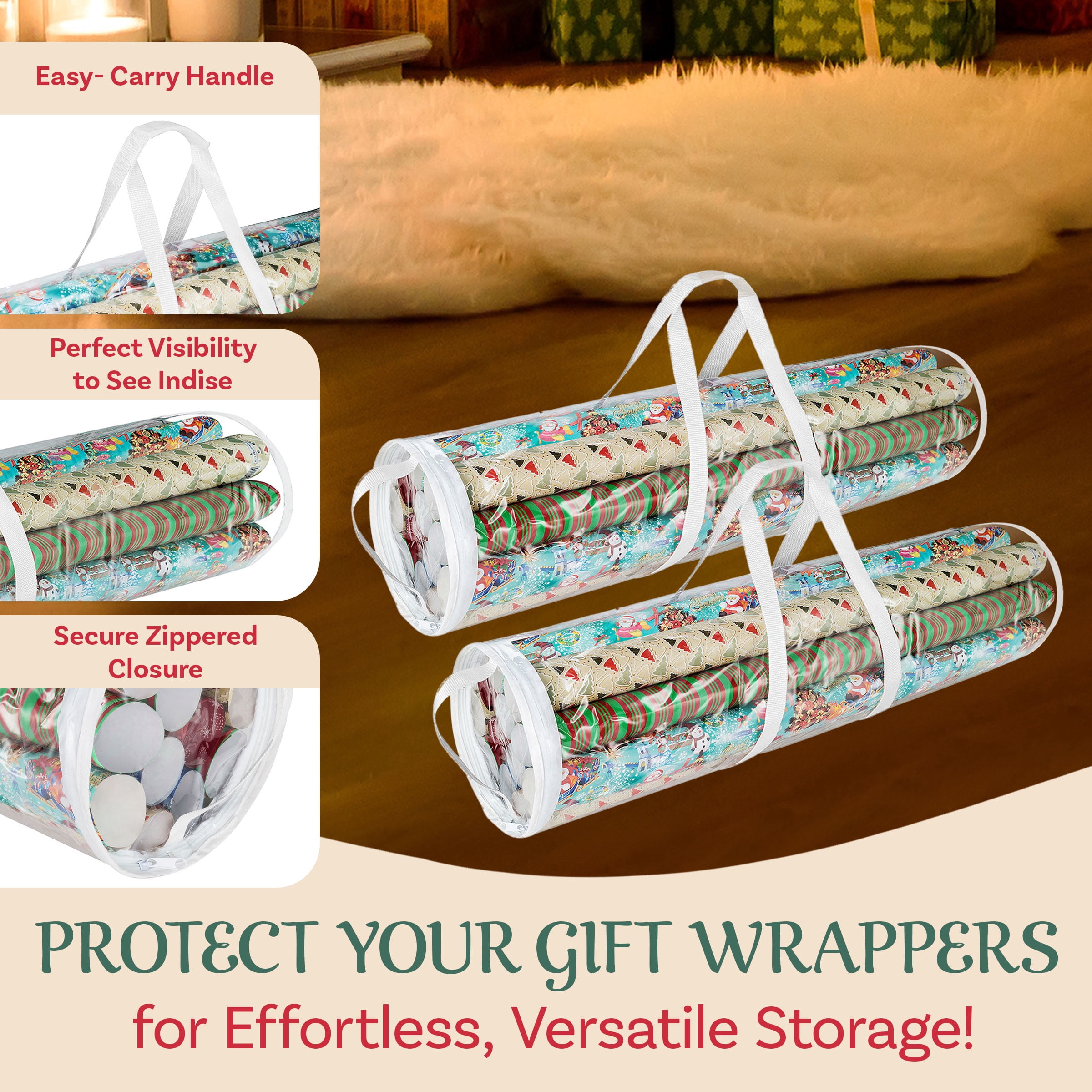 Elf Stor Set of 2 Wrapping Paper Storage - Clear Totes for 30-Inch Rolls