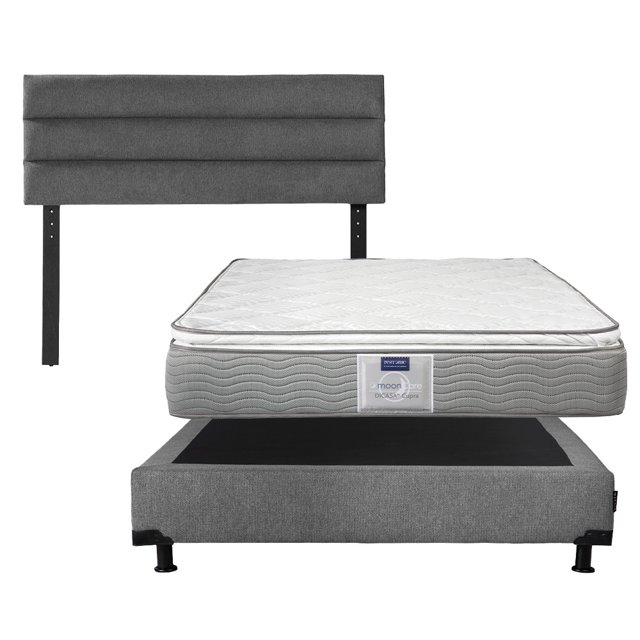 Colchon Queen Size Cupra+Box Base Cama+ Cabecera Logan Gris