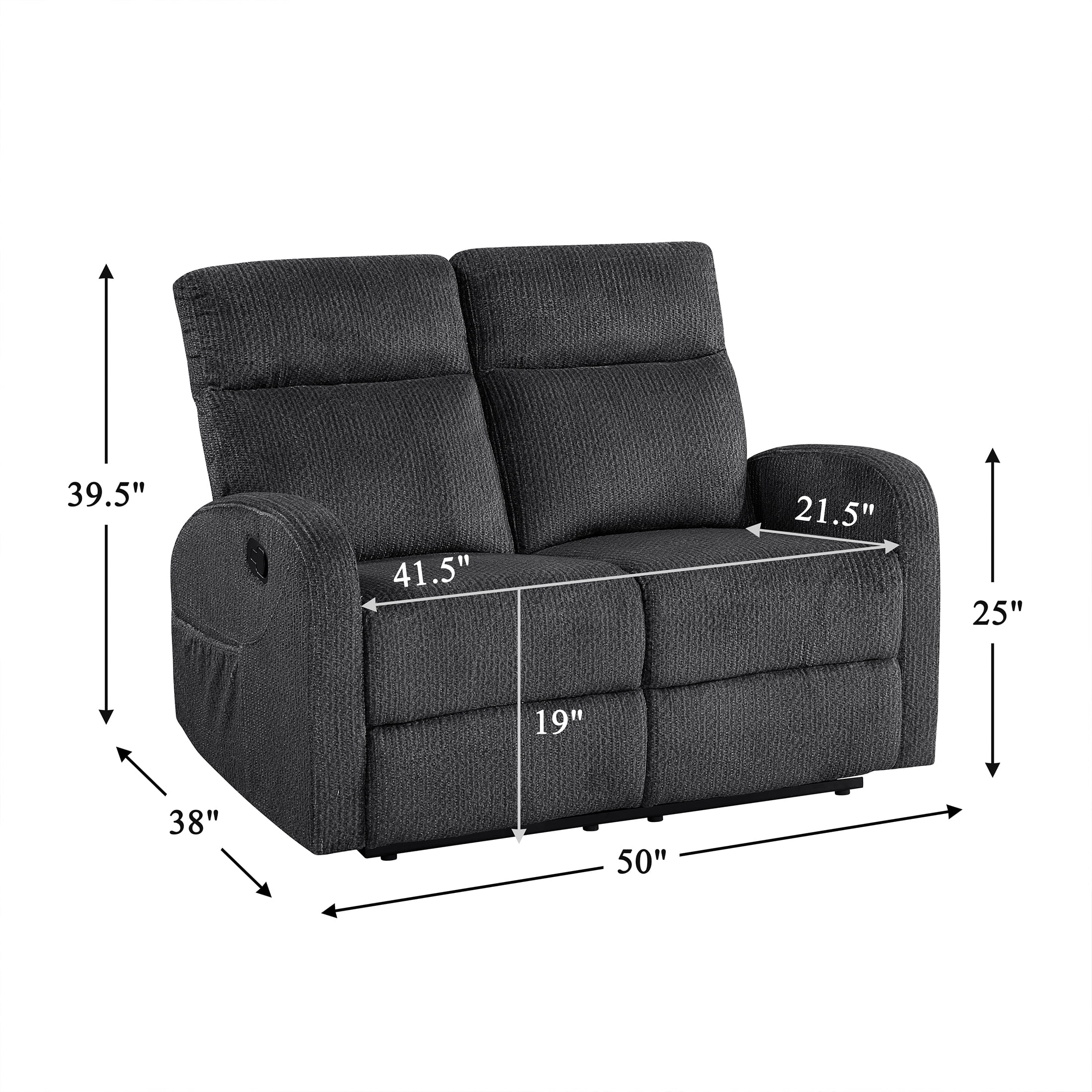 OakvillePark Brava Microfiber Double Reclining Loveseat, Dark Gray