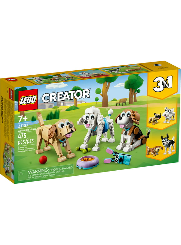LEGO Creator 3 in 1 Adorable Dogs Building Toy Set, Small Toys for Christmas, Gift for Dog Lovers, Build a Beagle, Poodle, and Labrador or Rebuild into Dachshund, Husky, Pug, or Mini Schnauzer, 31137