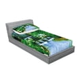 thumbnail image 2 of Ambesonne Nature Fitted Sheet & Pillow Sham Set, Waterfall Rocks Forest, Twin, Fern Green Pale Blue, 2 of 2