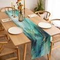 thumbnail image 3 of Turquoise Marble Table Runner - 72 Inch Long Ink Painting Modern Abstract Aesthetics Cotton and Linen Blended Dress Scarves Farmhouse Table Runner for Kitchen Dining, Coffee Table, 13" x 72", 3 of 8