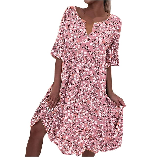 Babysbule Robe pour Femme 2024 Été Robe Décontractée pour Femmes à Manches Courtes à Imprimé Floral à Bretelles Coupe Décontractée Grande Taille Courte Mini