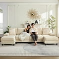 thumbnail image 3 of Mjkone U-Shaped Sectional Sofa, 4 Seats Corduroy Couch with Double Chaise for Living Room - Beige, 3 of 7