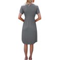 thumbnail image 4 of TRKIYQC Vestido Casual para Mujer Cuello Redondo Dividido Manga Corta Cintura Alta Dobladillo Curvo Vestidos de Color Sólido TRKIYQC moda, 4 of 5