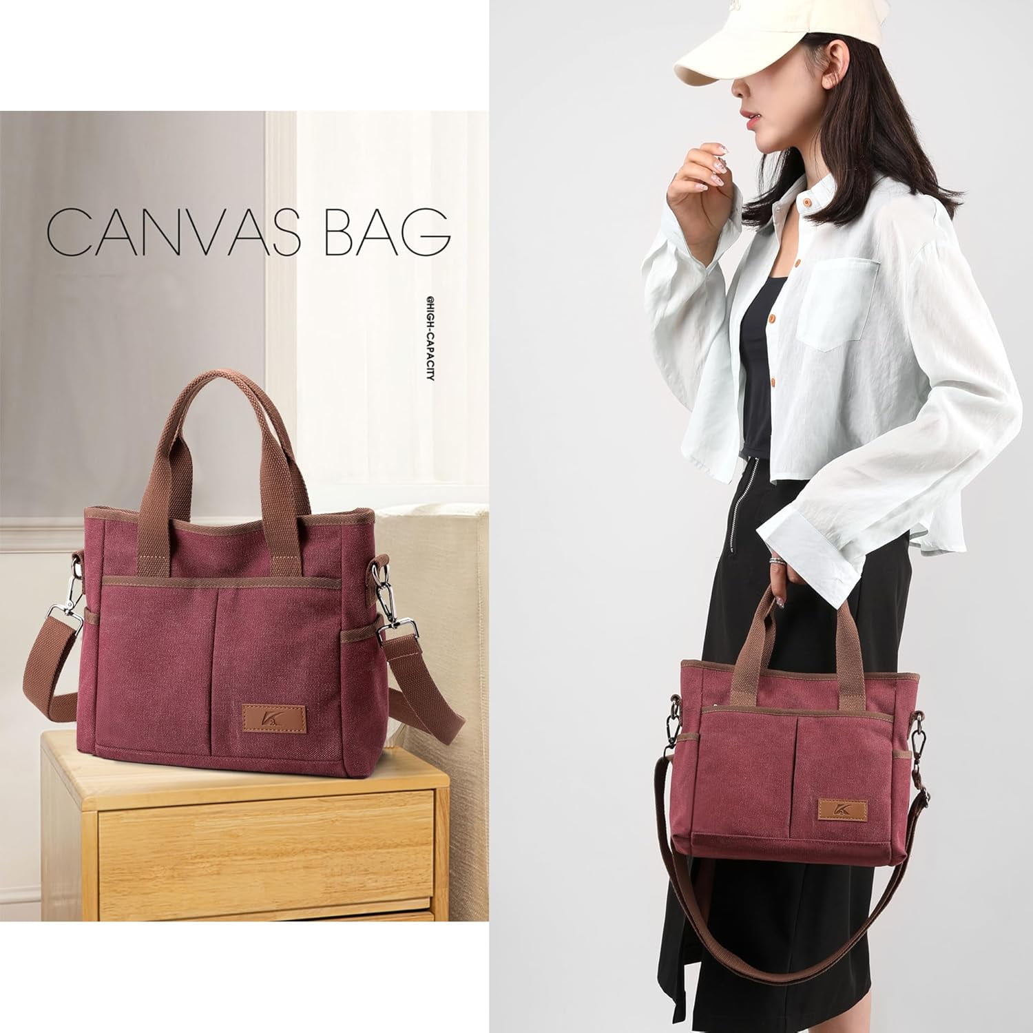 Crossbody Bags for Women Trendy Canvas Hobo Tote Top-handle Hand Bag Multi-pocket Casual Going Out Purse Satchel