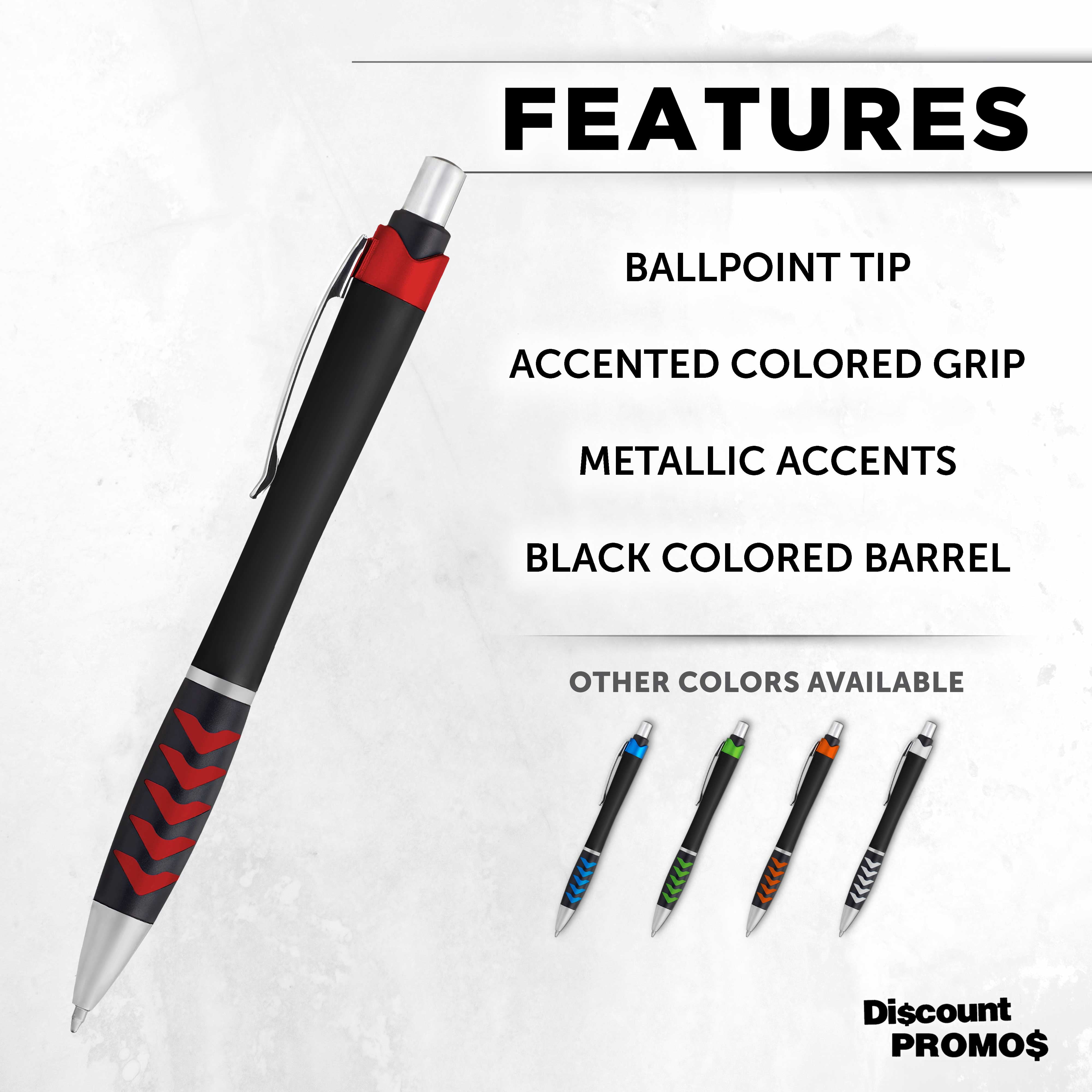 10 Racetrack Ballpoint Pens Pack - Black barrel, Colored Grip - Red