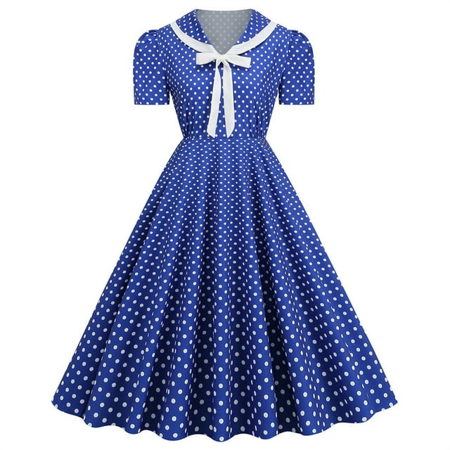 UPPADA Robe de Thé Classique pour Femme à Manches Courtes, Robe Évasée de Cocktail, Robes Rétro Vintage des Années 1950 à Pois, Robe Midi Rockabilly des Années 1950 pour Bal, Mes Achats