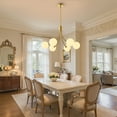 thumbnail image 3 of YANSUN 6-Light Vintage Gold Sputnik Linear Chandelier, Mid-Century Modern Pendant with Frosted Globe Glass for Dining Room Living Room Bedroom, 3 of 8