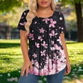 thumbnail image 5 of Feancey Women's Pleated Blouses Plus Size Casual Floral Printed T-Shirts Crewneck Short Sleeve Summer Tops Ladies Elegant Work Tees, 5 of 7